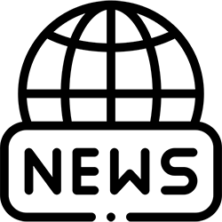 Wire frame image of a globe with the text news across it.